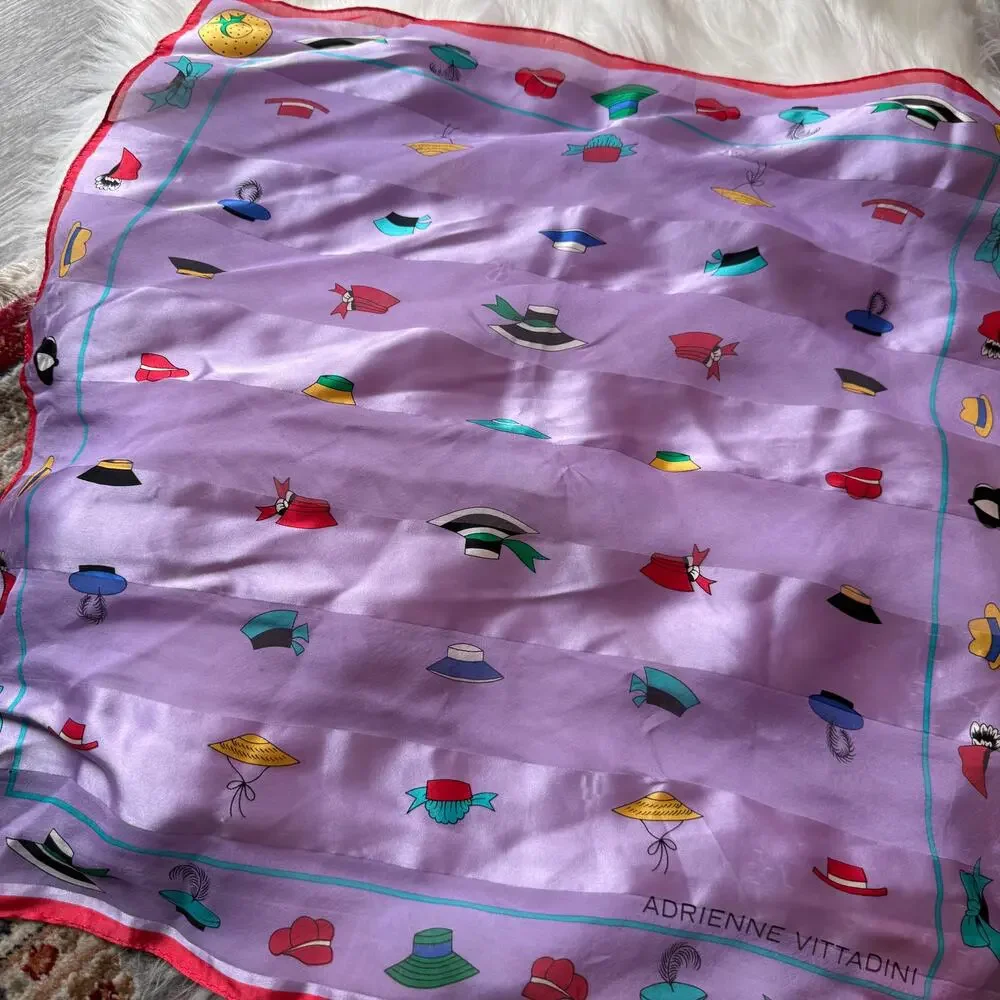 Vintage Silk Scarf with Hat Print - Adrienne Vittadini